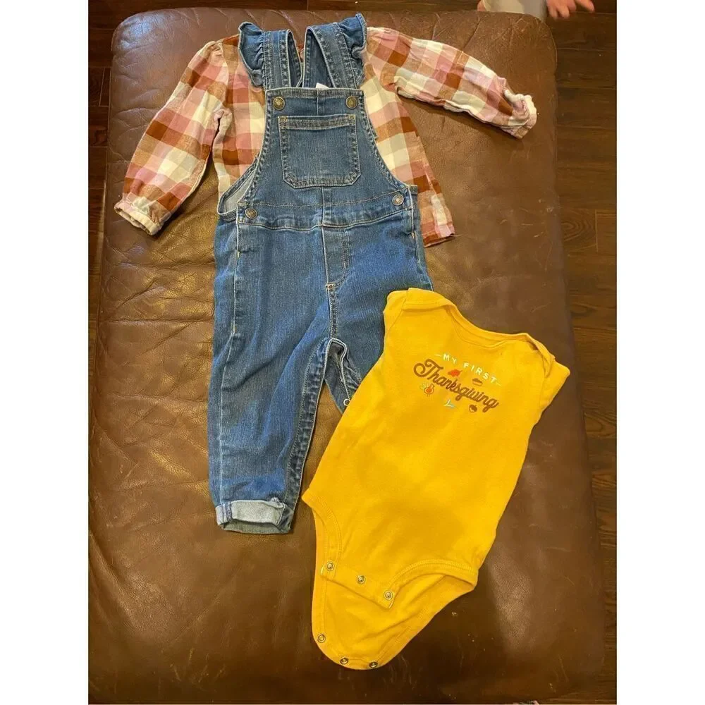 ✅Carter’s fall bundle thanksgiving overalls Sz 12 months